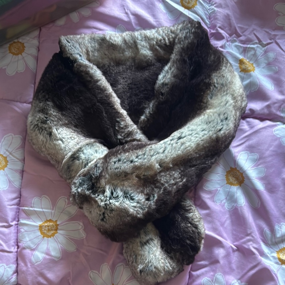 Faux Fur Scarf in Brown and Cream